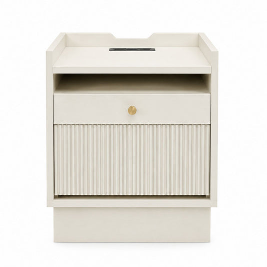 Wood Nightstand with Drawer and Shelf Cream 60x40x70cm