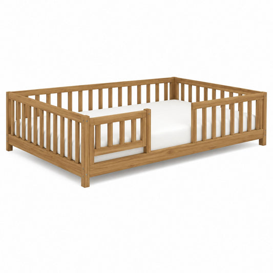 Toddler Bed Pine Wood with Guardrails