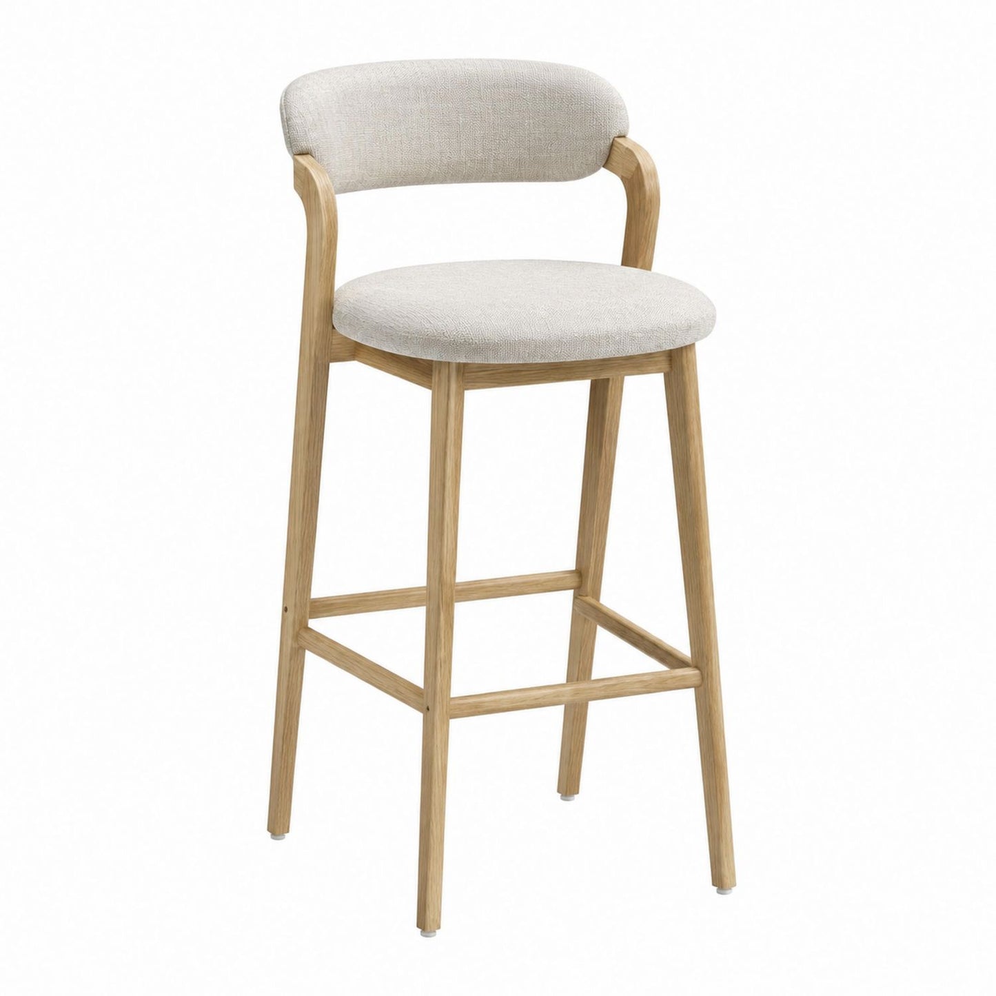 Wooden Bar Stool with Beige Linen Upholstery, 43cm x 50cm x 101cm