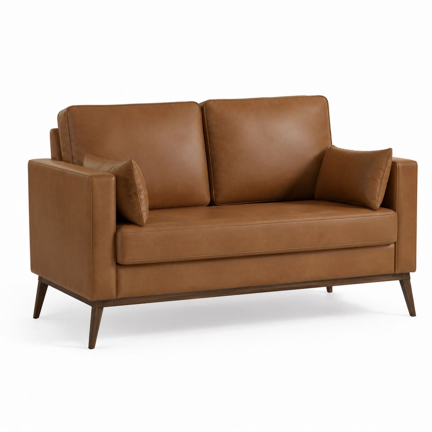 Brown Faux Leather Sofa with Solid Wood Legs 150cm