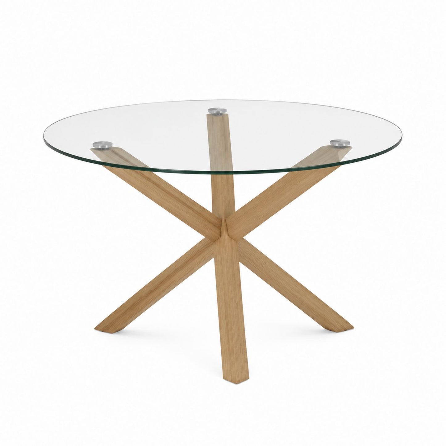 Round Glass Dining Table with Oak Wood Legs