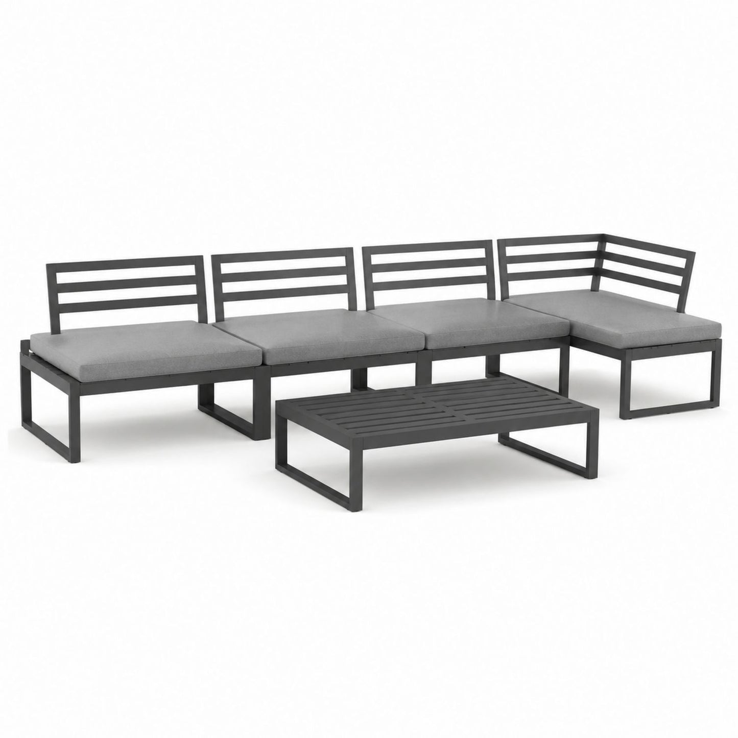 Metal Sectional Sofa Set with Gray Cushions
