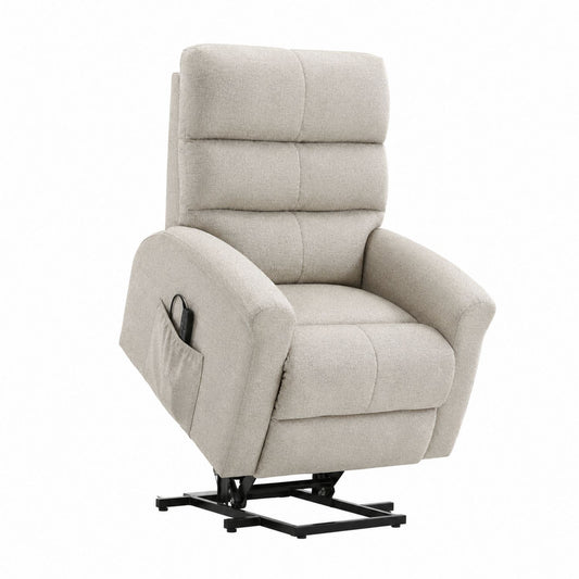 Beige Fabric Electric Recliner Chair with Metal Lift Base