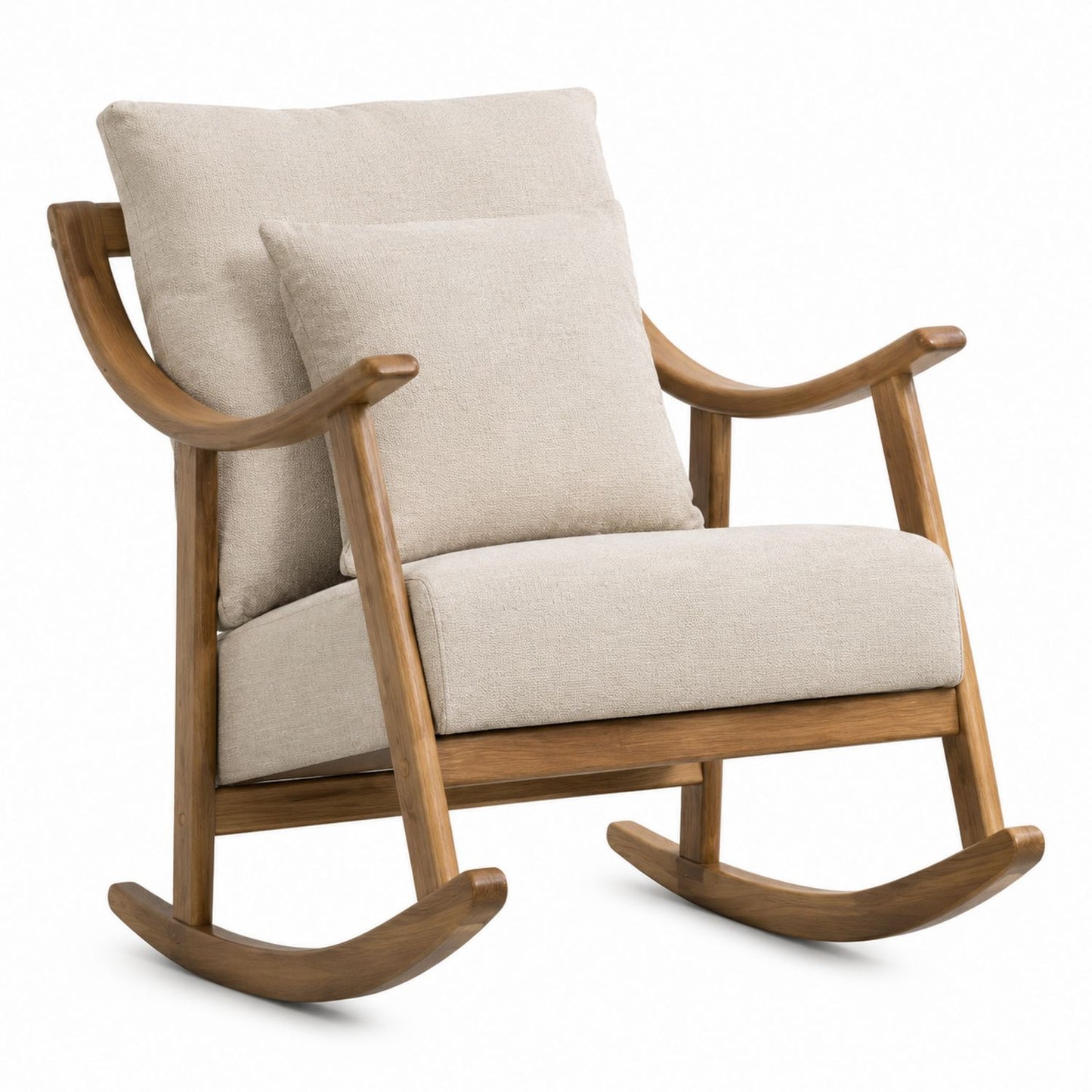 Wooden Rocking Chair with Beige Polyester Fabric Cushions
