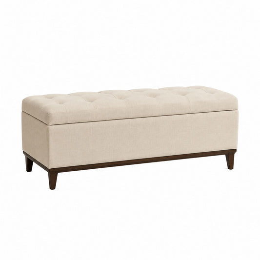 Linen Upholstered Storage Bench with Tufted Lid 120cm
