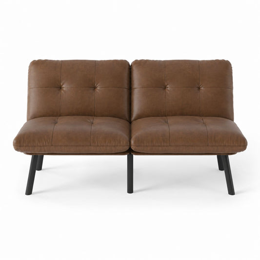 Brown Faux Leather Sofa with Metal Legs 140cm